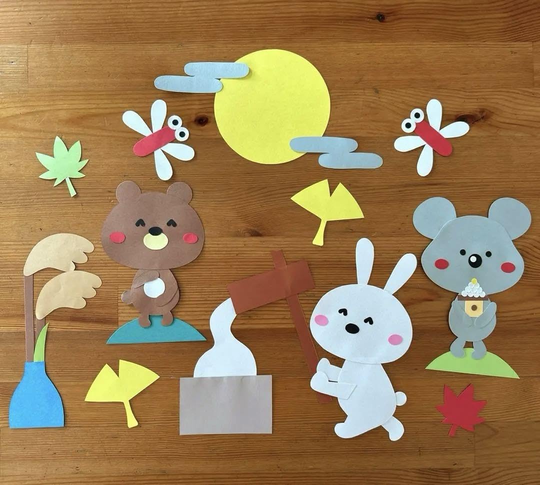 Amazon.co.jp: 壁面飾り 9月 お月見 十五夜 うさぎ 秋 餅つき ススキ